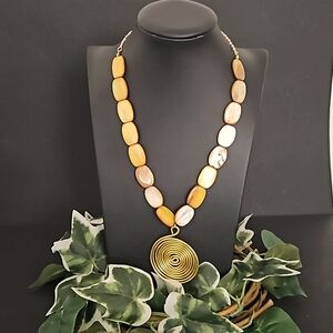 Shell Bead Necklace with Spiral Wire Pendant